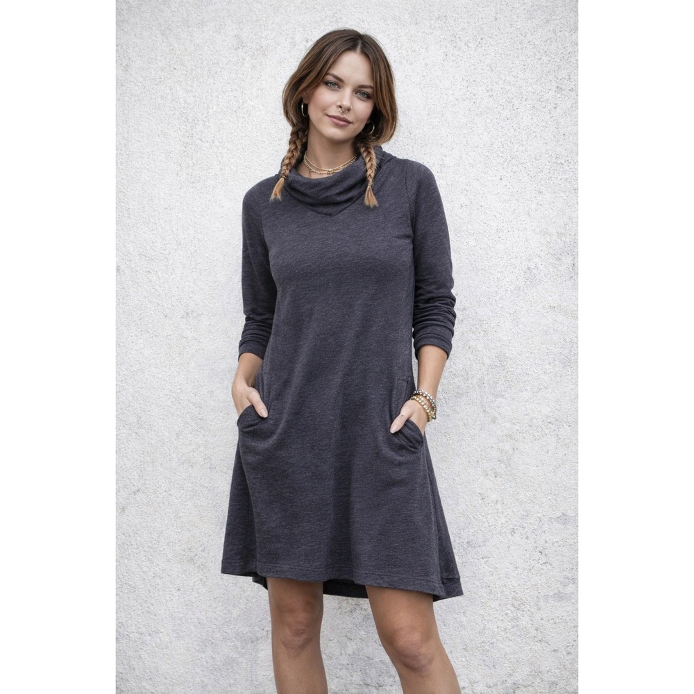 James Perse‎ Charcoal Gray Long Sleeve Cowl Neck Pockets Dress Size 3